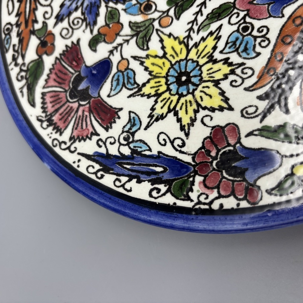 Hand-Painted Floral Décor, 8.5" Diameter Plate Vintage Wall Plate Colorful - Picture 3 of 5